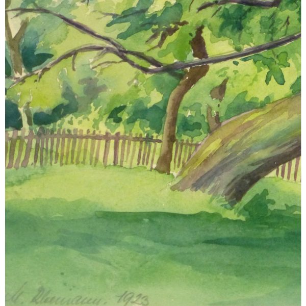 Original Vintage Landscape Watercolor by M. Kleemann Shaded Sanctuary - detail - 9144m