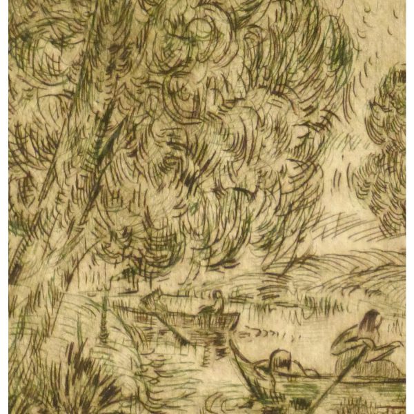 Vintage Aquatint Etching by Julla Walther Golden Pond - detail - 9153m