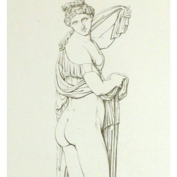 Original Antique Copper Engraving Female Statue -detail - 9183m