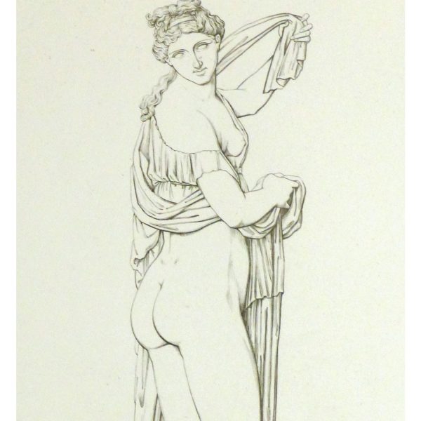 Original Antique Copper Engraving Female Statue -detail - 9183m