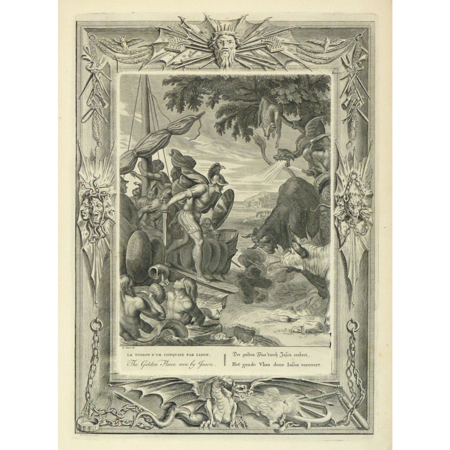 Original Antique Copper Engraving The Golden Fleece 9186m