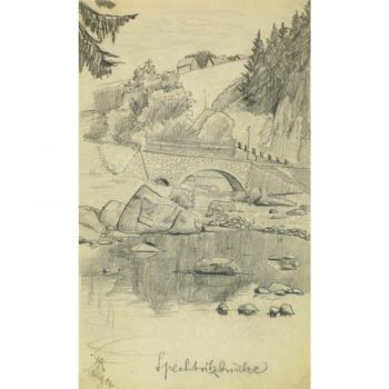 Antique Pencil Drawing Rural Country Bridge - 9187m