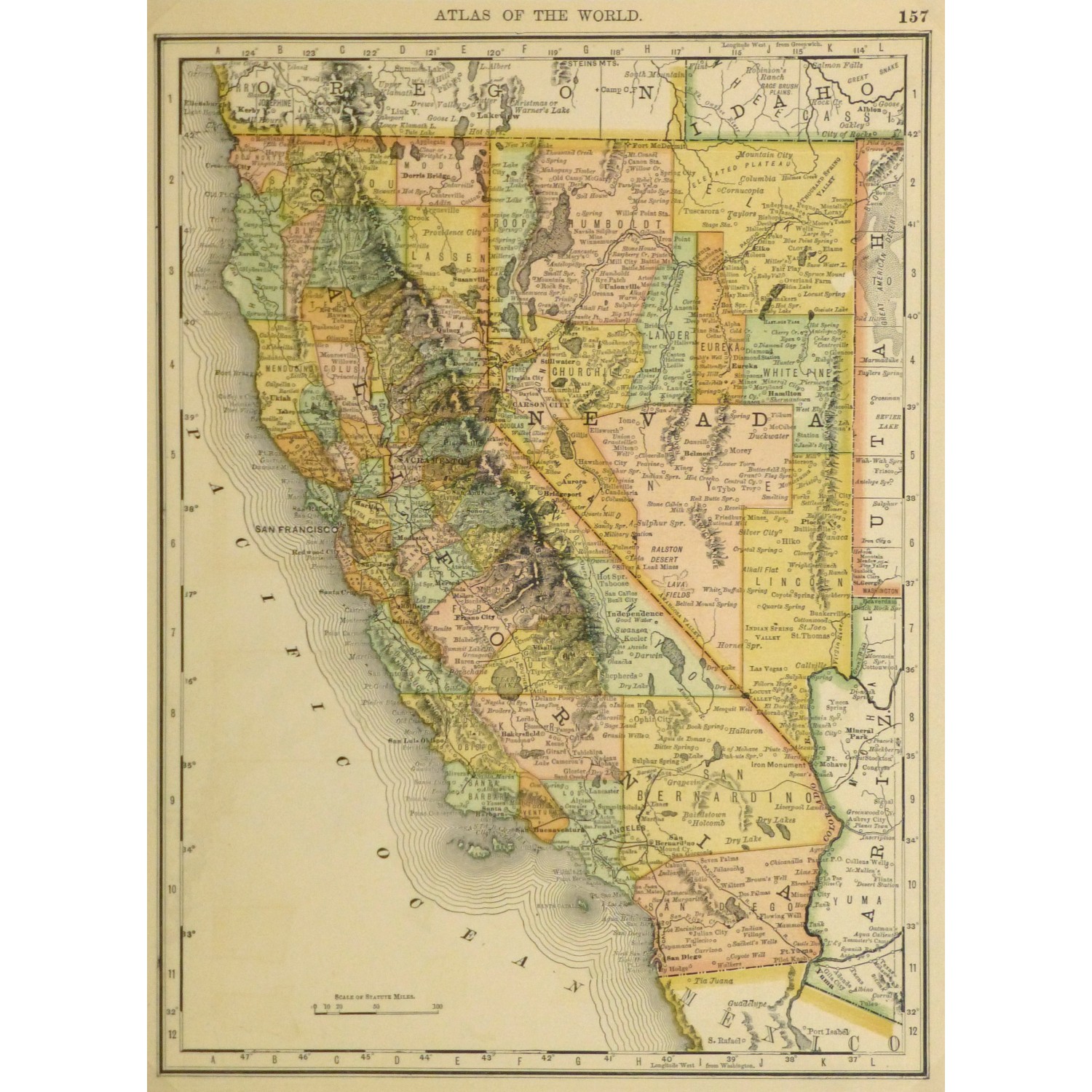 Original Antique Map California and Nevada 9228m Original Antique Map California and Nevada 9228m