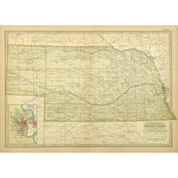 Original Antique Map Nebraska 9232m