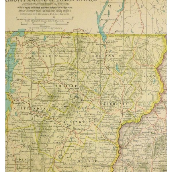 Antique Map Vermont and New Hampshire - detail - 9233m