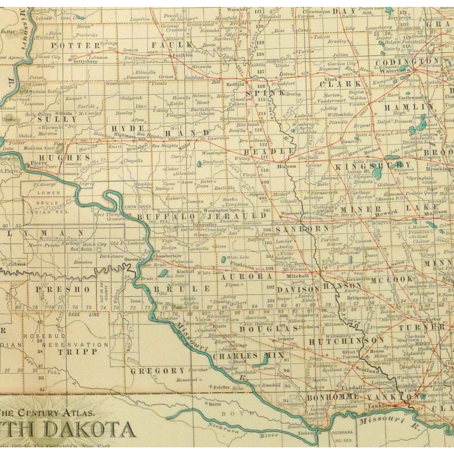 Original Antique Map South Dakota - detail - 9234m Original Antique Map South Dakota - detail - 9234m
