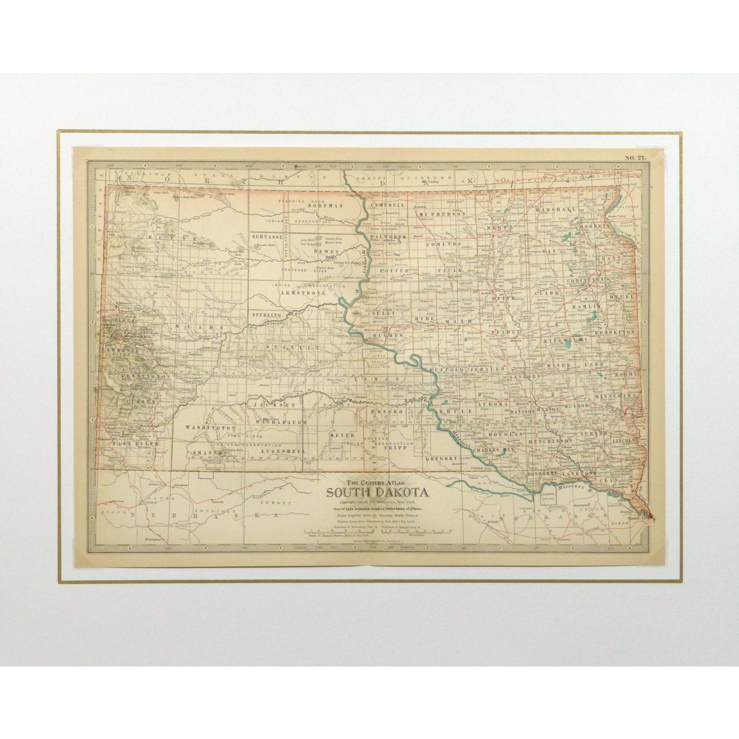 Original Antique Map South Dakota - matted - 9234m Original Antique Map South Dakota - matted - 9234m
