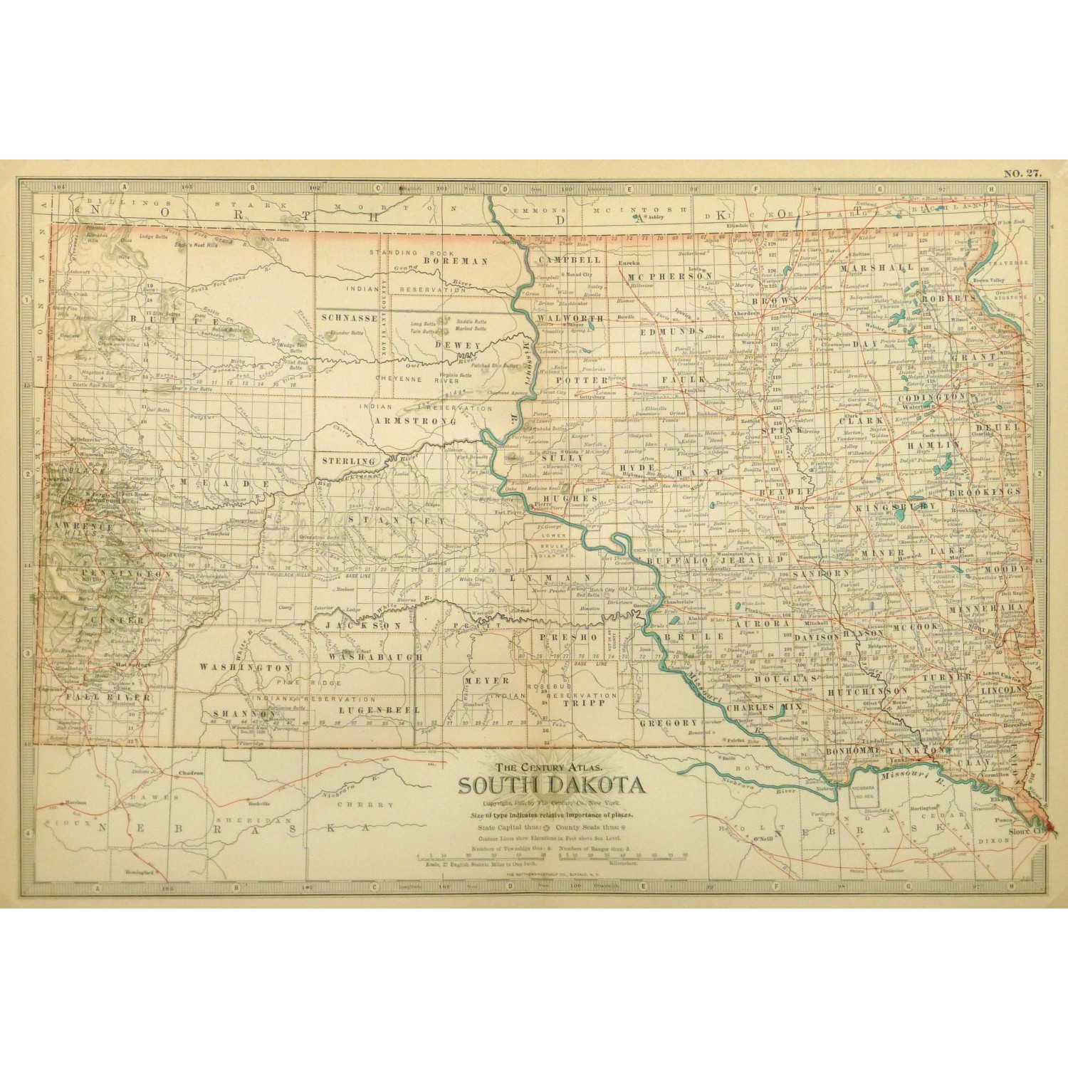 Original Antique Map South Dakota 9234m Original Antique Map South Dakota 9234m