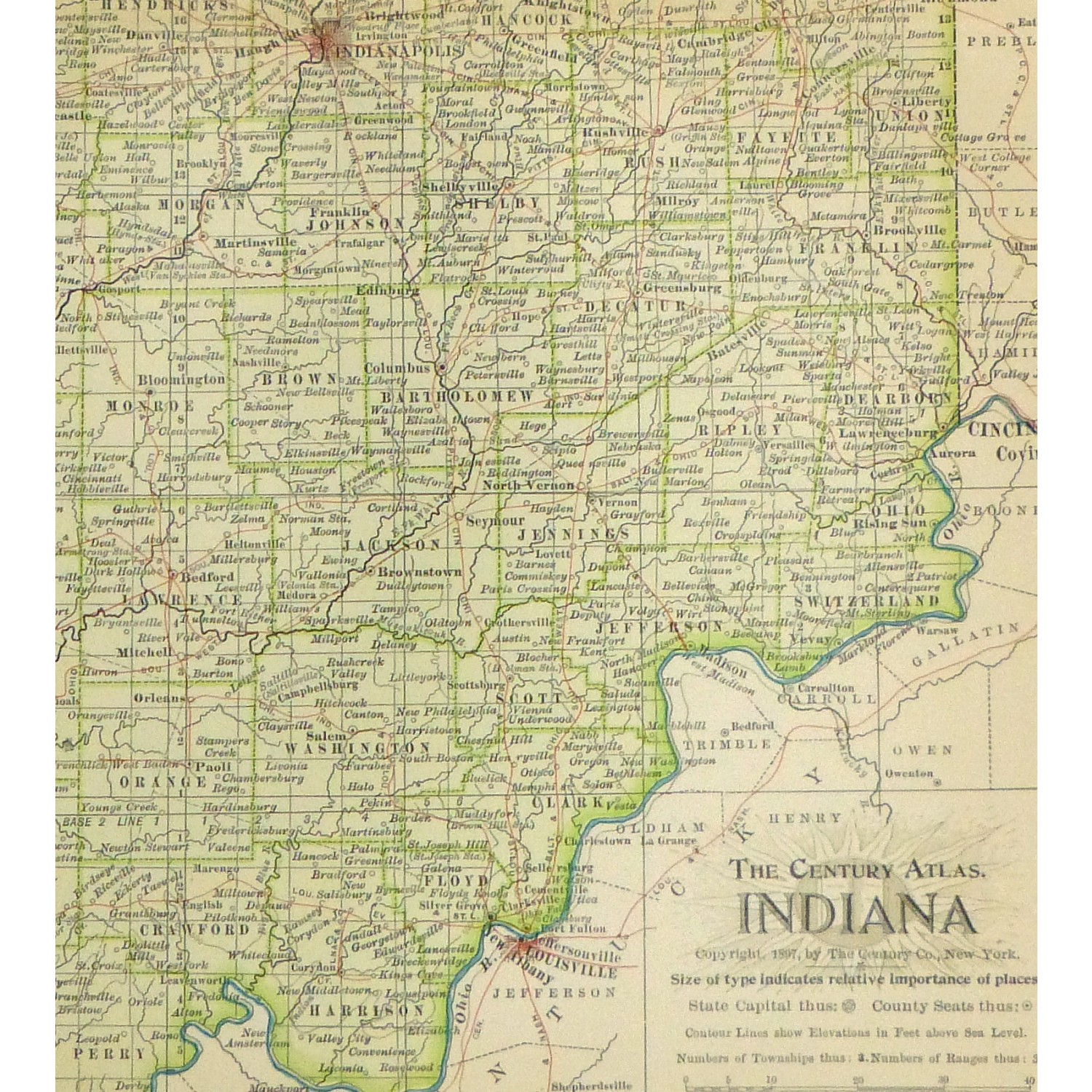 Original Antique Map Indiana - detail - 9235m Original Antique Map Indiana - detail - 9235m