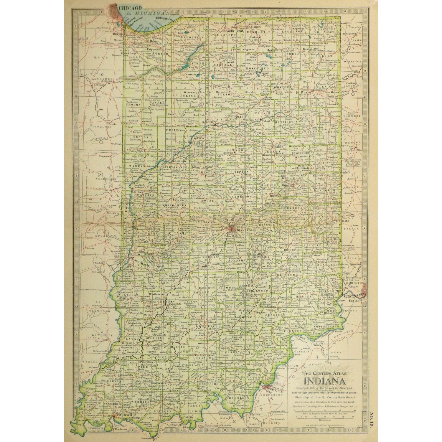 Original Antique Map Indiana 9235m Original Antique Map Indiana 9235m