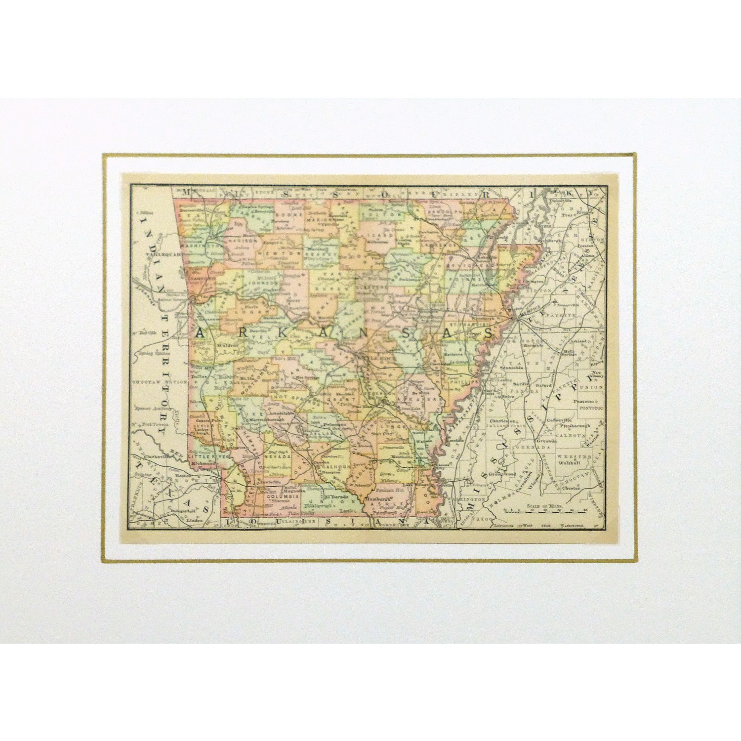 Original Antique Map Arkansas - matted - 9240m Original Antique Map Arkansas - matted - 9240m