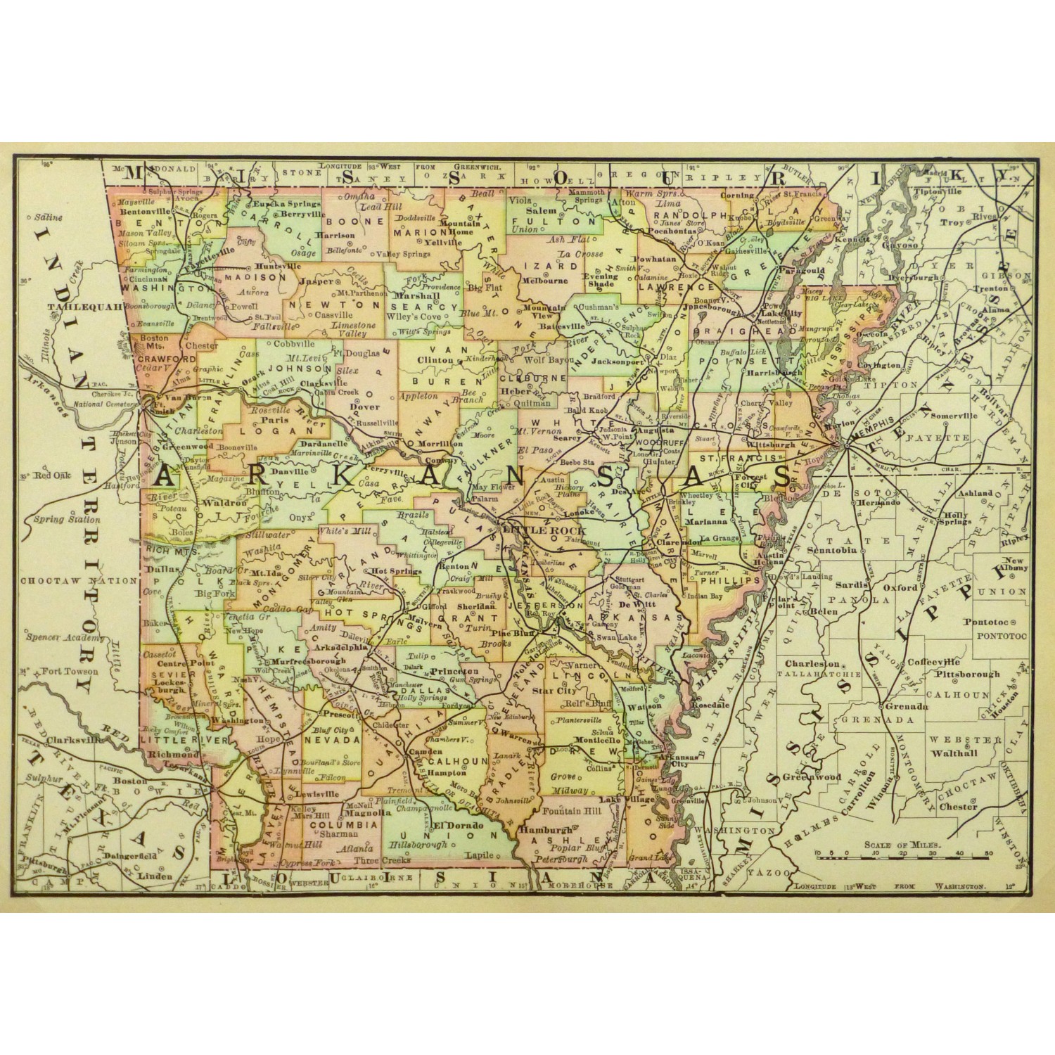Original Antique Map Arkansas 9240m Original Antique Map Arkansas 9240m