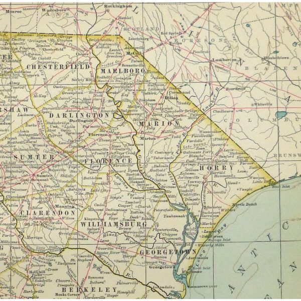 Original Antique Map South Carolina - detail - 9244m
