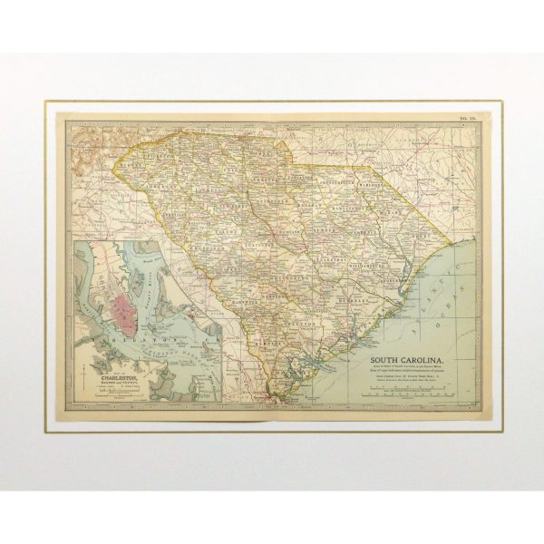 Original Antique Map South Carolina - matted - 9244m