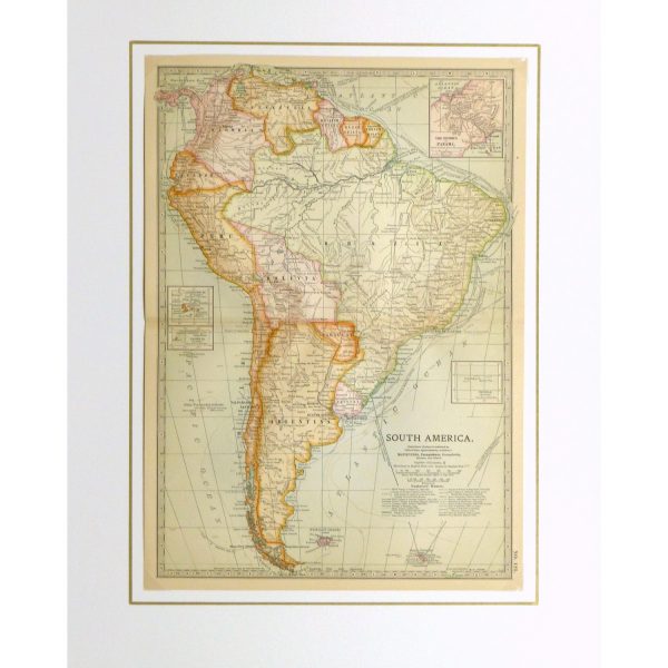 Antique Map South America 1902 - matted - 9245m
