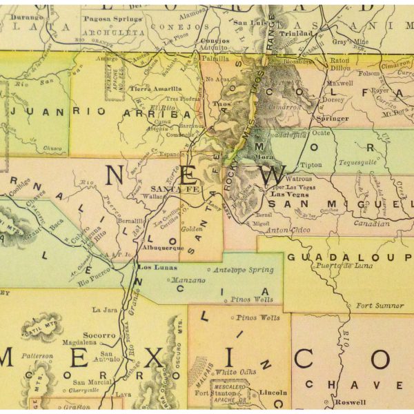 Original Antique Map New Mexico - detail - 9252m