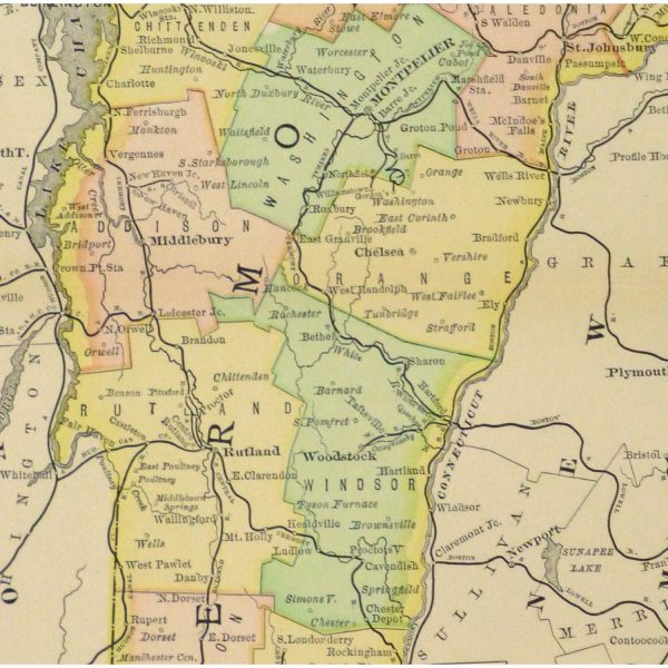 Antique Map Vermont 1891 - detail - 9254m