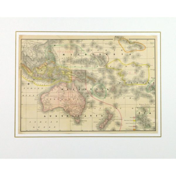 Original Antique Map Australia Micronesia Polynesia - matted - 9258m