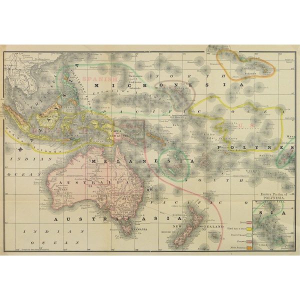 Original Antique Map Australia Micronesia Polynesia 9258m