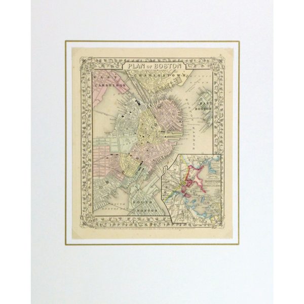 Original Antique Map Boston 9259m