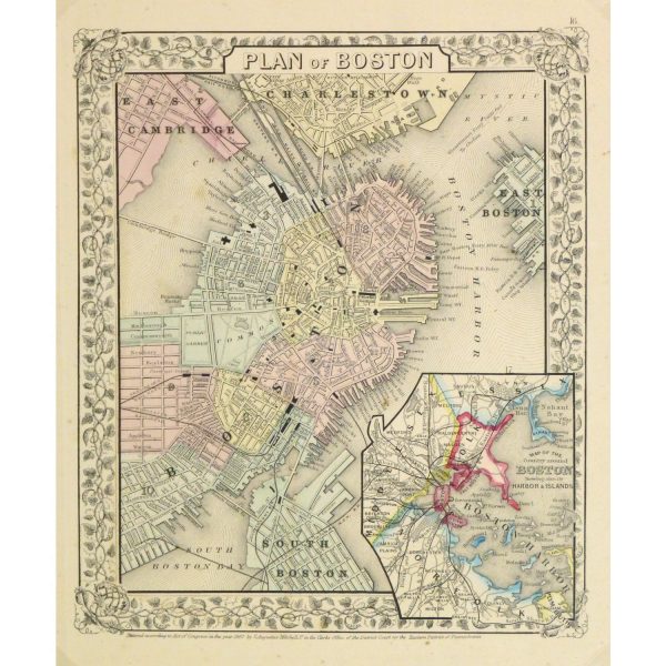 Original Antique Map Boston by Mitchell 9259m