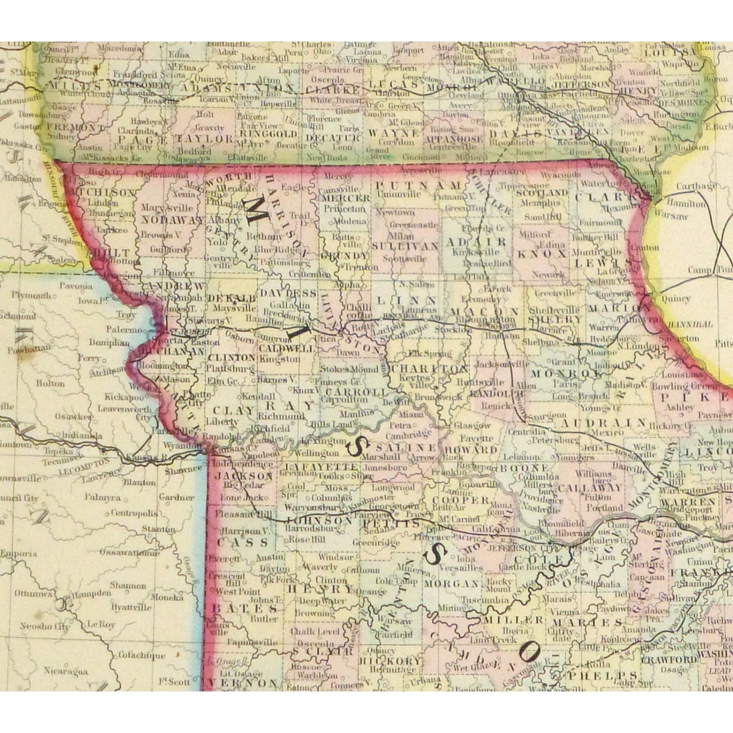 Original Antique Map Iowa and Missouri - detail - 9264m Original Antique Map Iowa and Missouri - detail - 9264m