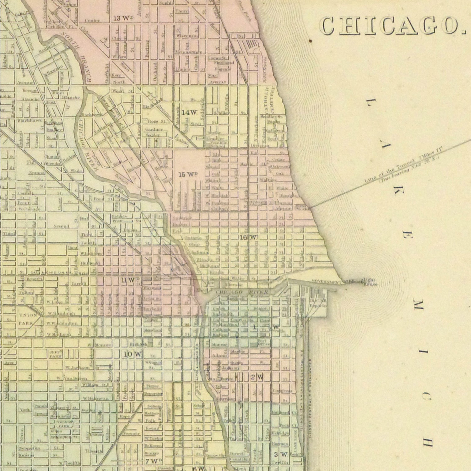 Original Antique Map Chicago - detail - 9265m Original Antique Map Chicago - detail - 9265m