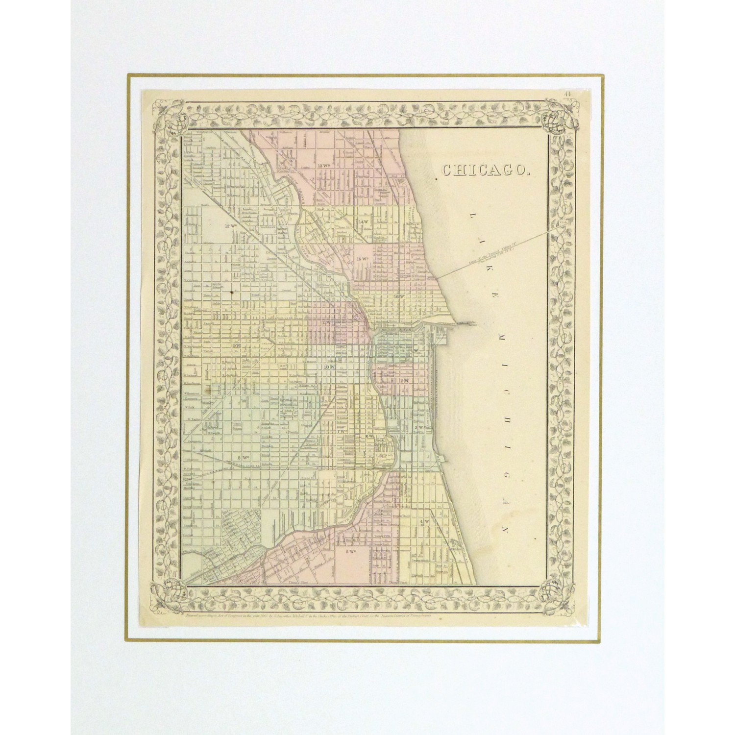 Original Antique Map Chicago - matted - 9265m Original Antique Map Chicago - matted - 9265m