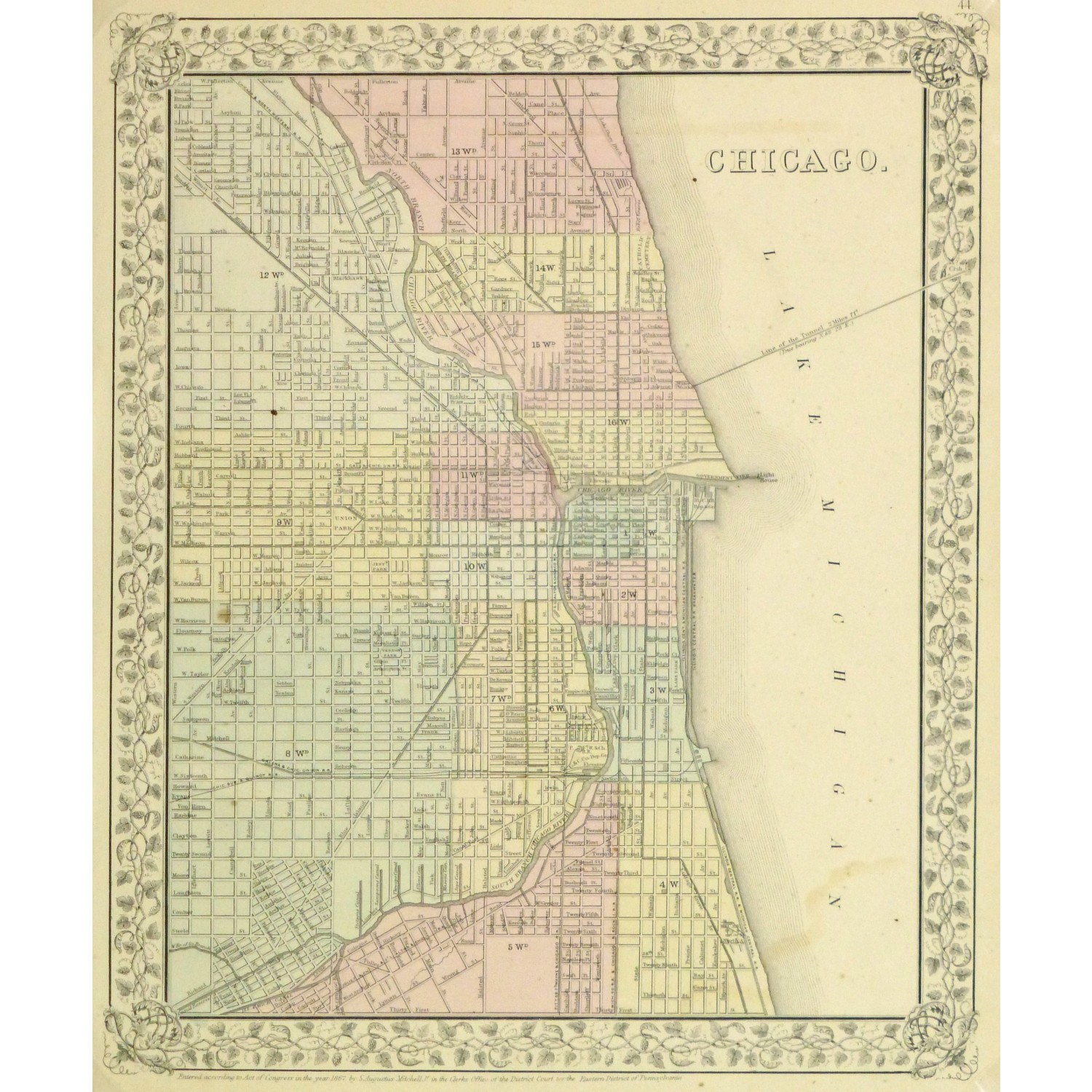 Original Antique Map Chicago 9265m Original Antique Map Chicago 9265m