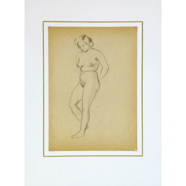 Vintage Pencil Drawing by Jean Ernst Nude Female III 9299