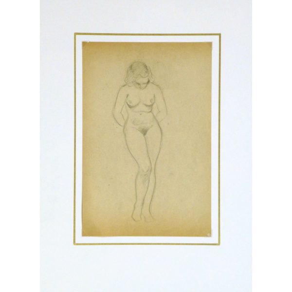 Vintage Pencil Drawing by Jean Ernst Nude Female 9300