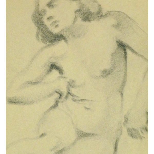Vintage Pencil Drawing of Female Nude by Jean Ernst - detail - 9304