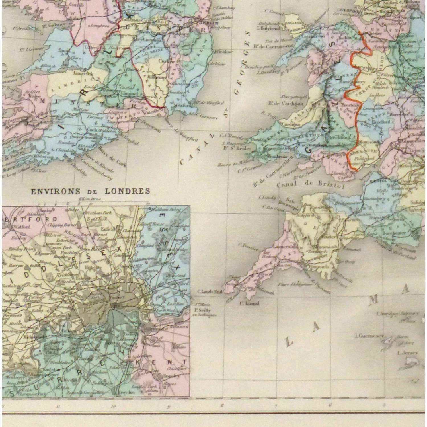 Original Antique Map Great Britain - detail - 9426m Original Antique Map Great Britain - detail - 9426m