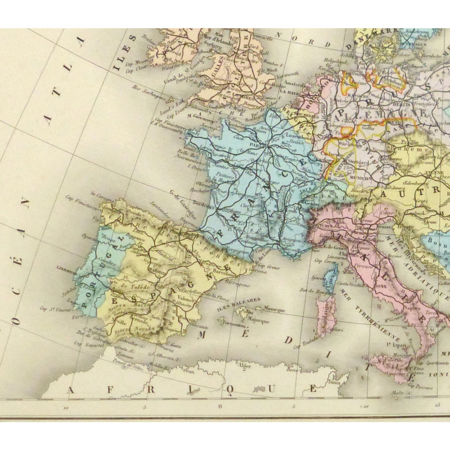 Original Antique Map Europe 1871 - detail - 9428m Original Antique Map Europe 1871 - detail - 9428m