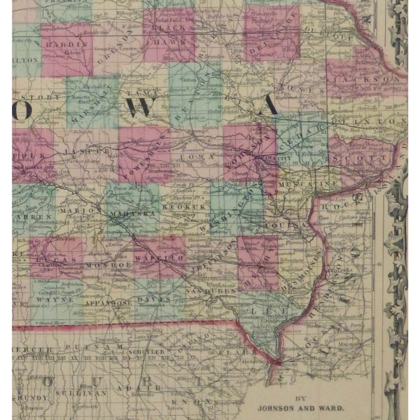 Original Antique Map Iowa and Nebraska - detail - 9429m