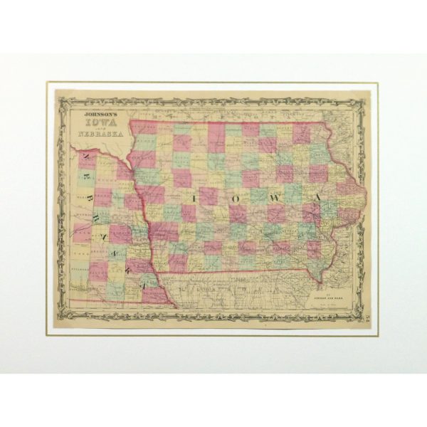 Original Antique Map Iowa and Nebraska - matted - 9429m