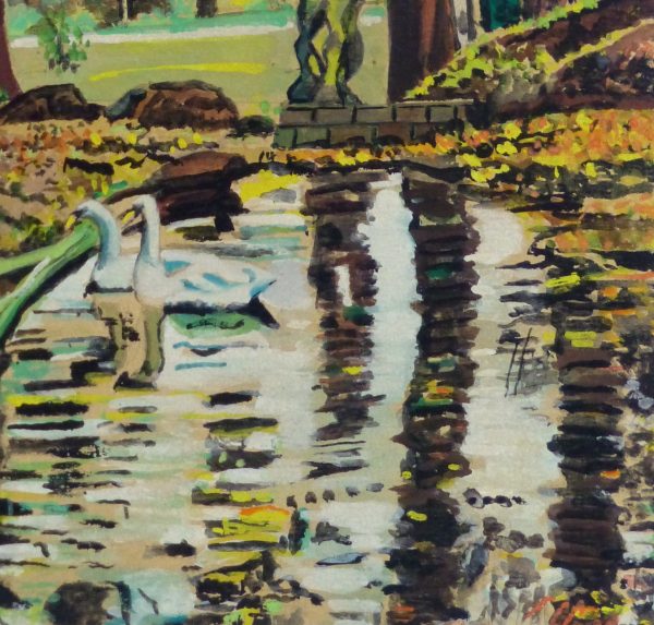 Gouache Landscape - Summer Swans - detail-10106M