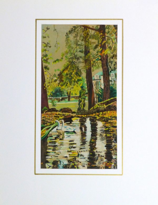 Gouache Landscape - Summer Swans - matted-10106M