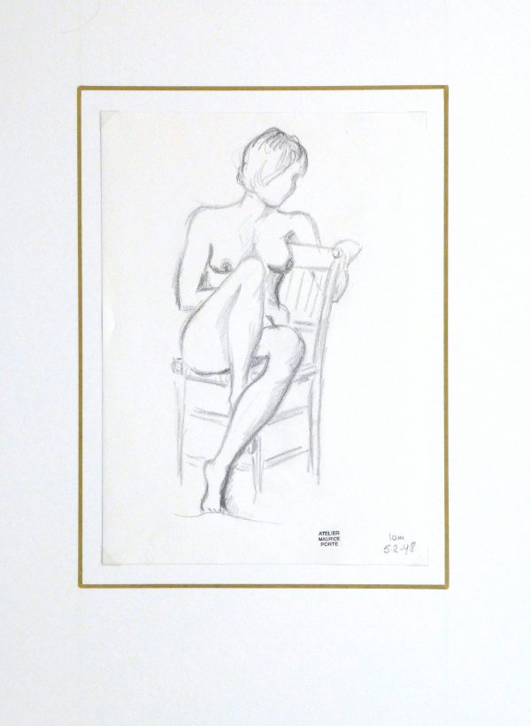 Charcoal Drawing - Seated Female Nude-matted-10154M