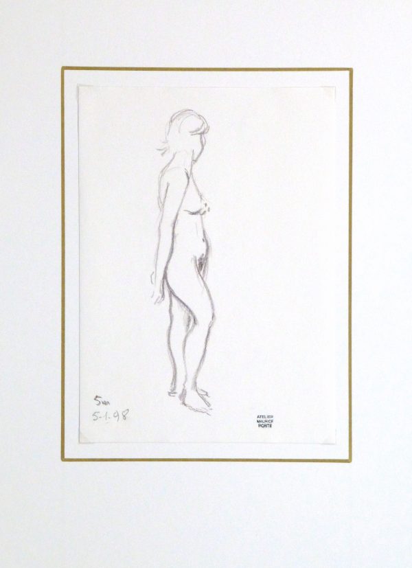 Charcoal Drawing - Nude Female in Profile-matted-10156M