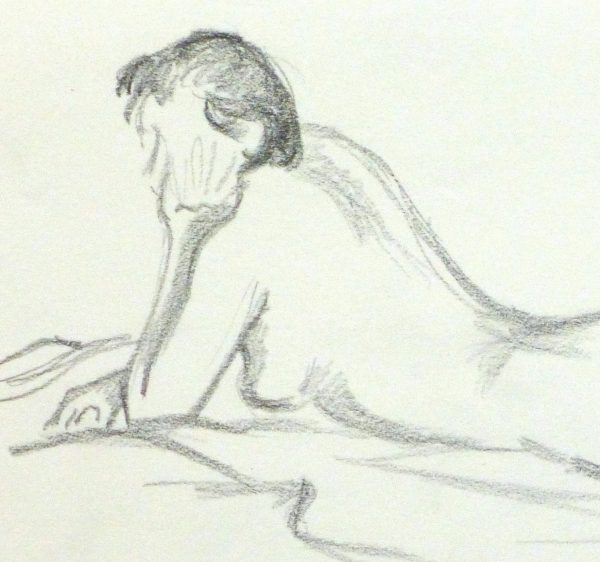 Charcoal Drawing - Relaxed Female Nude-detail-10157M