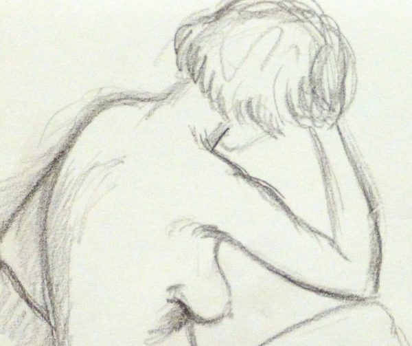 Charcoal Drawing - Pensive Nude Female-detail 2-10159M