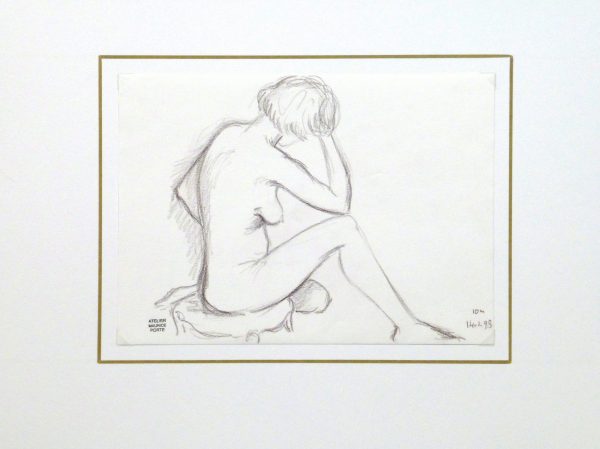 Charcoal Drawing - Pensive Nude Female-matted-10159M