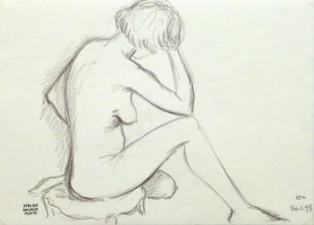 Charcoal Drawing - Pensive Nude Female-main-10159M