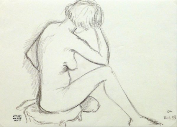 Charcoal Drawing - Pensive Nude Female-main-10159M