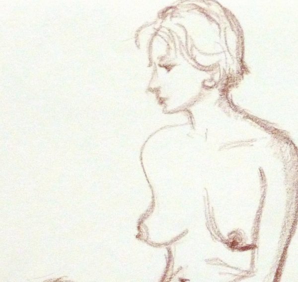 Charcoal Drawing - Sitting Female Nude-detail 2-10160M