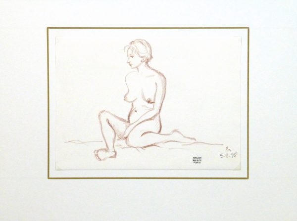 Charcoal Drawing - Sitting Female Nude-matted-10160M