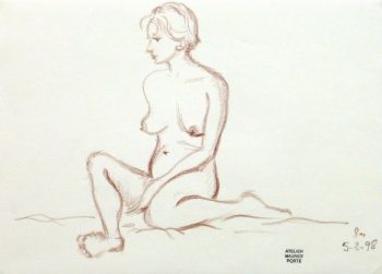 Charcoal Drawing - Sitting Female Nude-main-10160M