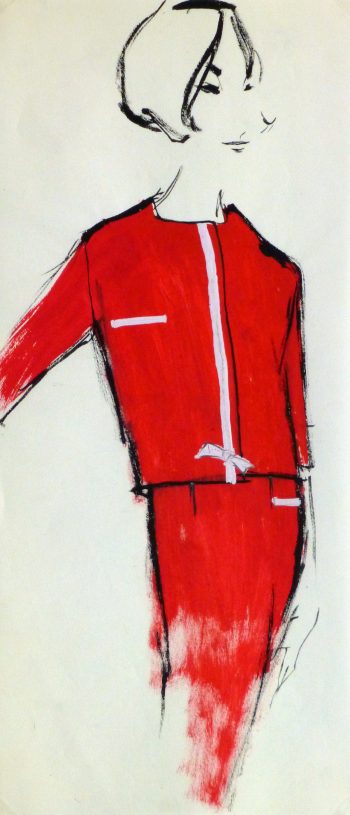 Gouache Fashion Sketch- Balmain Red Dress Suit-main-10191M