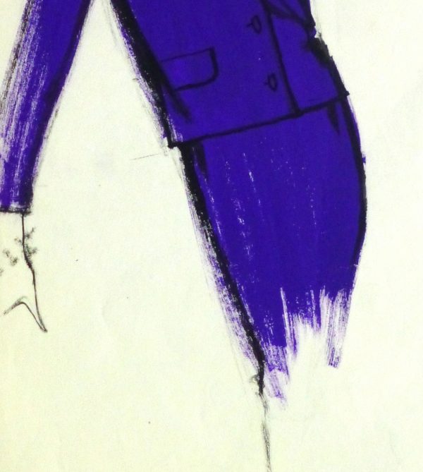 Gouache Fashion Sketch- Balmain Purple Dress Suit-detail 2-10192M